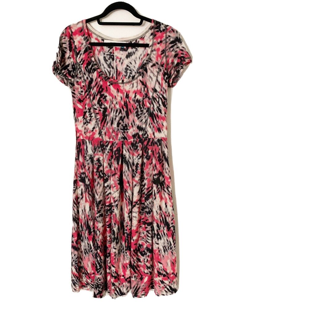Sparrow Midi Dress Printed Wool Blend Size Medium Short Sleeve Sheath Flowy